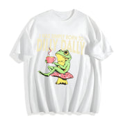 Frog on Mushroom Born to Dilly Dally Meme Cotton T-Shirt in White