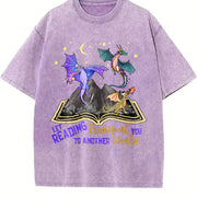 Spring and a Round-neck Short-sleeve with a Small Dragon Vintage Washed T-Shirt in Purple