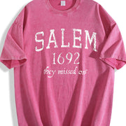 Salem Mass 1692 Halloween Witch Broom Joke for Ladies Cute Vintage Washed T-Shirt in Red