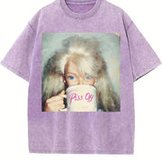 Creepy Doll Coffee Vintage Washed T-Shirt in Purple