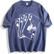 Ace Card Cowboy Playing Card Poker Card Games vintage washed oversized T-shirt in Blue