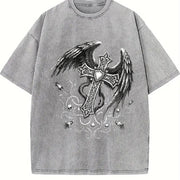 Winged Cross Vintage Washed T-Shirt in Gray