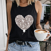 Sequin Heart Women's Color Cotton Tank Top in Black