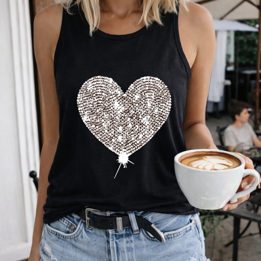 Sequin Heart Women's Color Cotton Tank Top in Black
