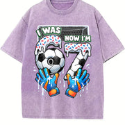 I Was 6 Now I'm 7 Soccer Vintage Washed T-Shirt in Purple