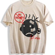 No Squares Retro Street Distressed Vintage Washed T-Shirt in Beige