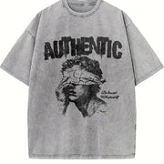 Authentic Blindfolded Statue Sleeveless Tank Vintage Washed T-Shirt in Gray