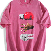 Red Fist and Golden Ring Gestures Vintage Washed T-Shirt in Red