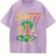 Lucky 777 Poker Dog Vintage Washed T-Shirt in Purple