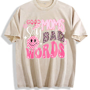 Good Moms Say Bad Words Vintage Washed T-Shirt in Beige