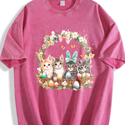 Ladies' Cat in Easter Basket Vintage Washed T-Shirt in Red