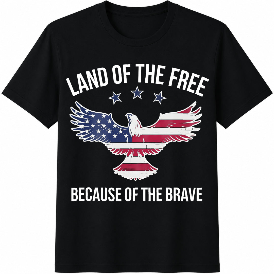 Land of the Free Because of the Brave Cotton T-Shirt in Black