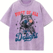 Retro First of All I'm a Delight Raccoon 4th of July 90s Vintage Washed T-Shirt in Purple