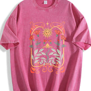 Boho Wildflowers Boho Floral Art Nouveau Vintage Washed T-Shirt in Red