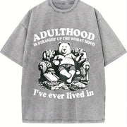 Retro Bear Adulthood 90s Vintage Washed T-Shirt in Gray