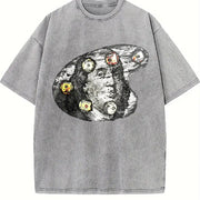 Benjamin Franklin Money High Neck Vintage Washed T-Shirt in Gray