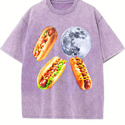 Hot Dog Moon 90s Retro Food Moon Vintage Washed T-Shirt in Purple
