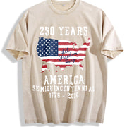 Patriotic American Flag Semiquincentennial Vintage Washed T-Shirt in Beige