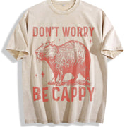 Retro Capybara 90s Vintage Washed T-Shirt in Beige