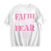 Faith Over Fear Jesus Christian Religious Sayings Bible Cotton T-Shirt in White