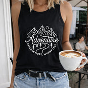 Adventure Mountains Women's Color Cotton Tank Top in Black