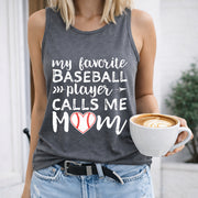 My Favorite Baseball Player Calls Me Mom Women's Color Cotton Tank Top in Gray