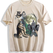 Alpha Wolf 90s Retro Meme Vintage Washed T-Shirt in Beige