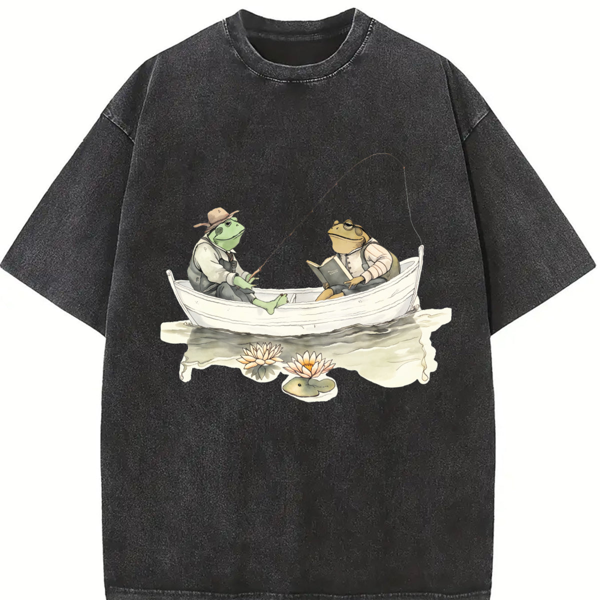 Fishing Frogs 90s Retro ® Y2k Frog Vintage Washed T-Shirt in Black