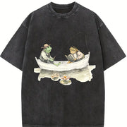 Fishing Frogs 90s Retro ® Y2k Frog Vintage Washed T-Shirt in Black