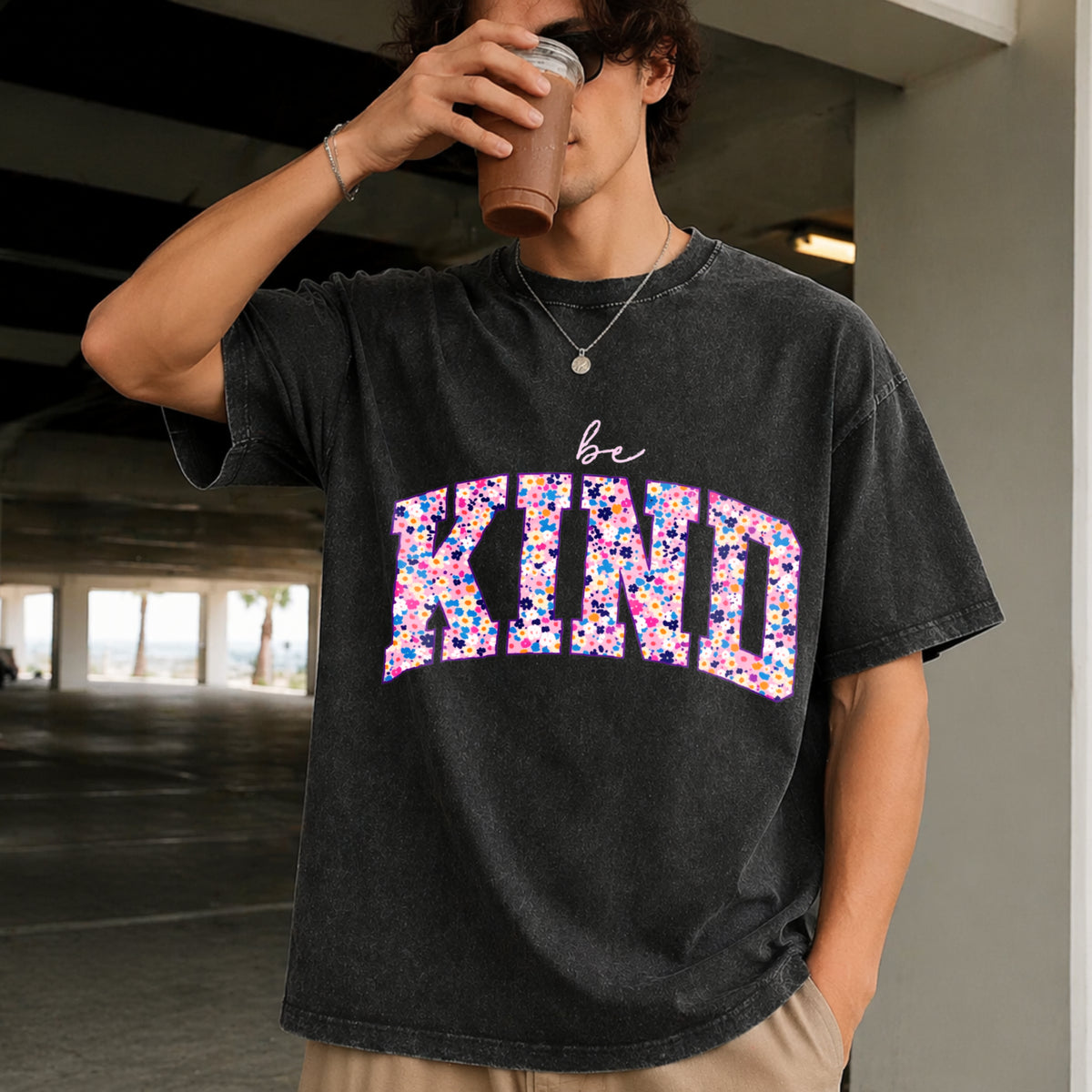 Be Kind Teacher Kindness Vintage Washed T-Shirt in Black