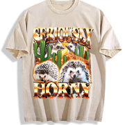 Seriously Horny Offensive Retro Bootleg Vintage Washed T-Shirt in Beige