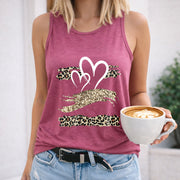 Heart Leopard Gold Stripe Crew-neck Sleeveless Vest Women's Color Cotton Tank Top in Red