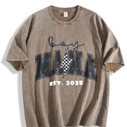 Boy Mom Custom Est Date New Mama Lighting Bolt First Time Vintage Washed T-Shirt in Brown