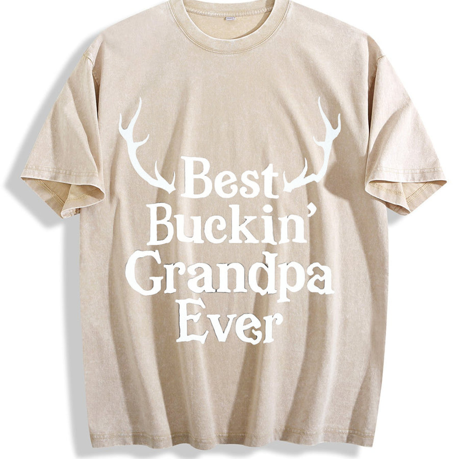 Best Buckin Grandpa Ever Fathers Hunting for Grandfather Vintage Washed T-Shirt in Beige