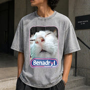 Benadryl Cat Meme Vintage Washed T-Shirt in Gray