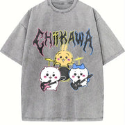 Novelty Chiikawa Pure Rock vintage washed oversized T-shirt in Gray