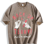 Back Up Terry Put It in Reverse Fireworks Sarcastic Viral Vintage Washed T-Shirt in Brown