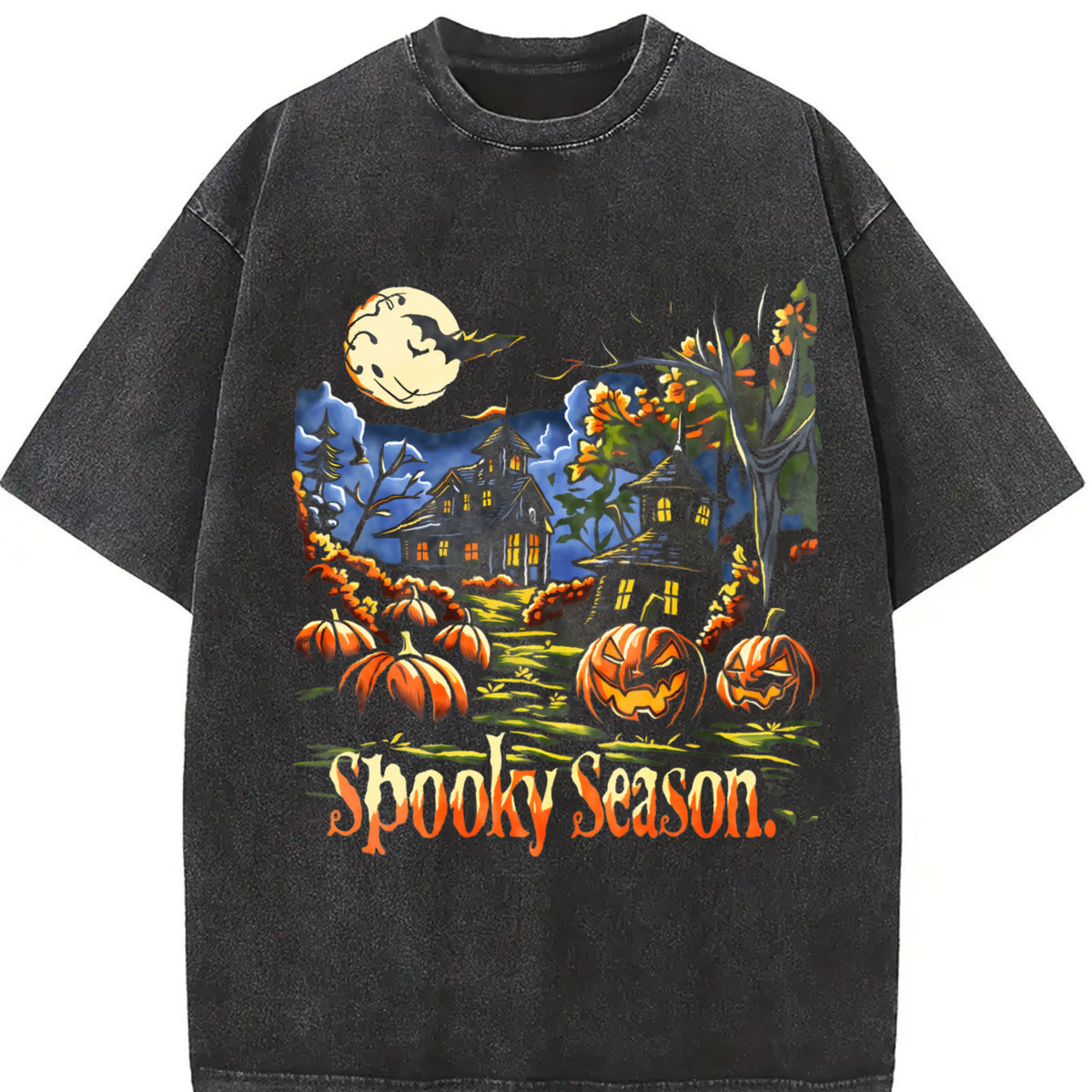 Retro Spooky Season 90s Vintage Washed T-Shirt in Black