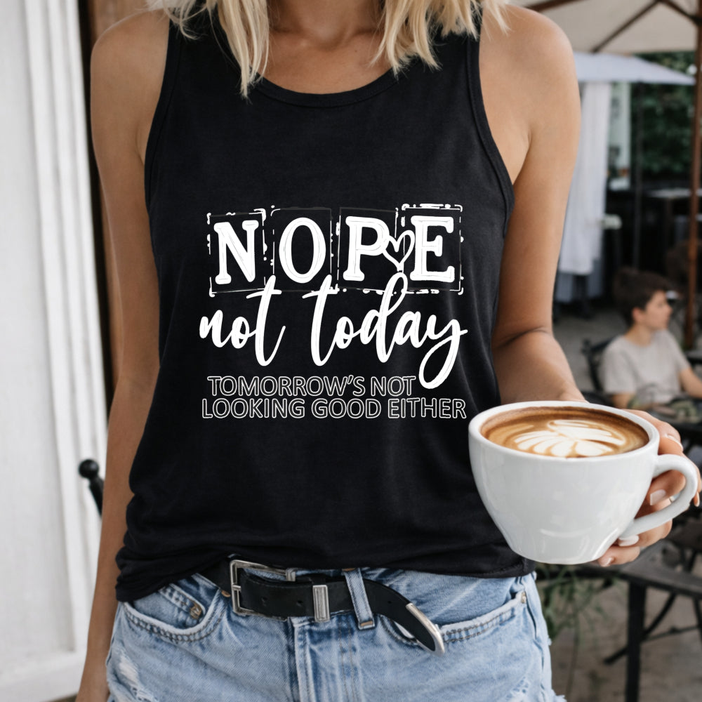 Nope Not Today Women's Color Cotton Tank Top in Black