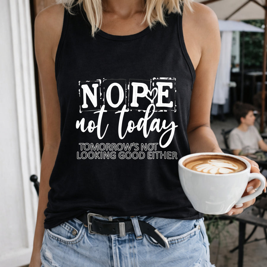 Nope Not Today Women's Color Cotton Tank Top in Black