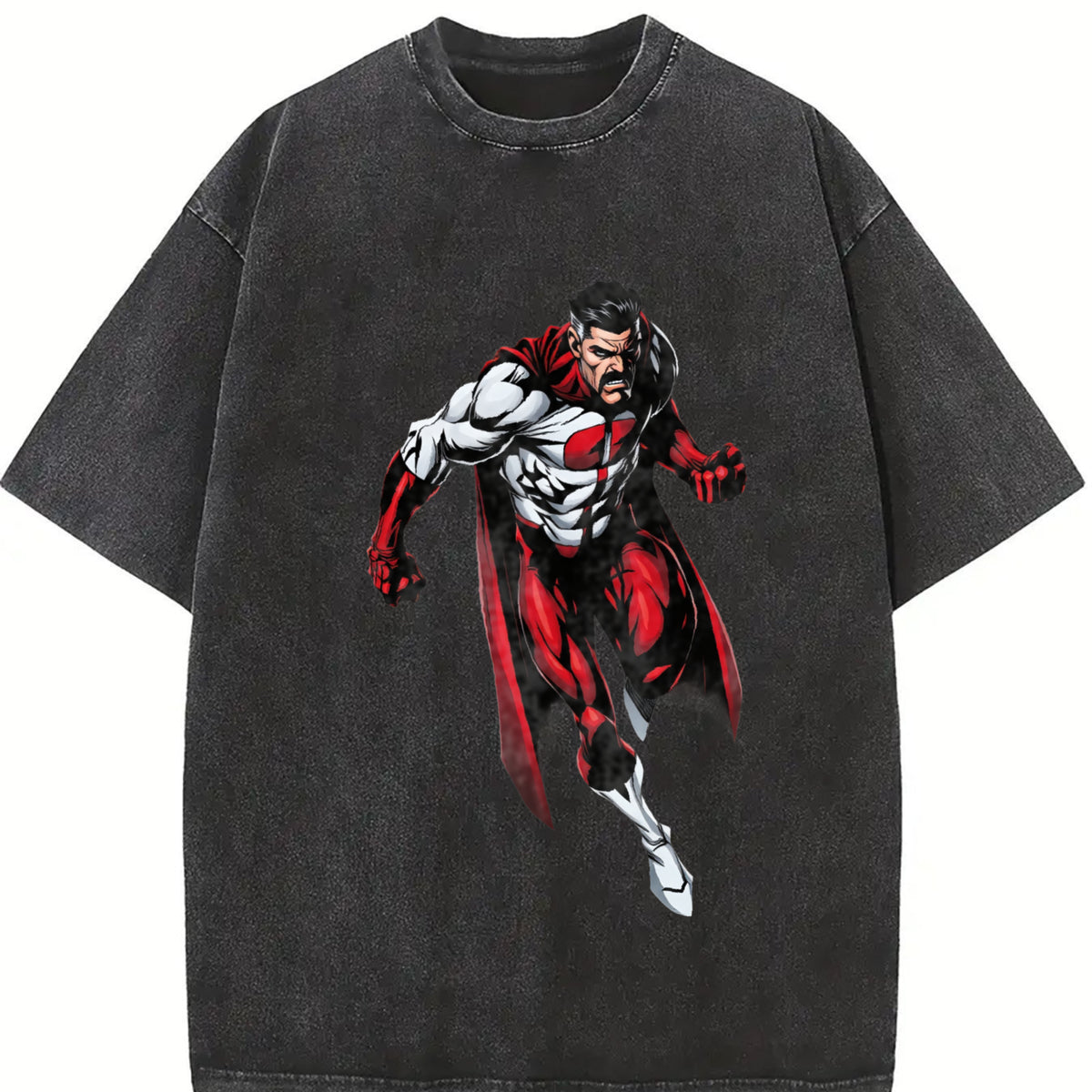 Black Invincible Retro Superhero Vintage Washed T-Shirt in Black