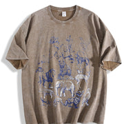 Wild Animals Retro Animal Drawing Vintage Washed T-Shirt in Brown