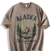 Retro Alaska the Last Frontier Moose 90s Vintage Washed T-Shirt in Brown