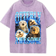 Otterly Awesome Retro Otter Bootleg Vintage Washed T-Shirt in Purple