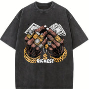 Hip Hop Finance Wealth Symbol Vintage Washed T-Shirt in Black
