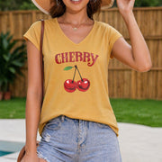 Sexy Cherry Crop Tank Women's Color Cotton Tank Top in Yellow