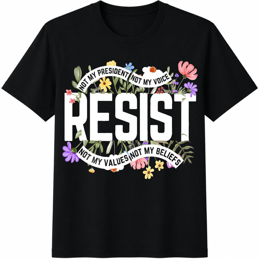 Floral Resist Wildflower Protest Cotton T-Shirt in Black