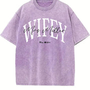 Personalized Wifey Vintage Washed T-Shirt in Purple