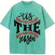 Sports Game Day Faux Glitter Tis the Season Baseball Vintage Washed T-Shirt in Blue