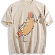 Hotdog: Cute Hotdog Vintage Washed T-Shirt in Beige